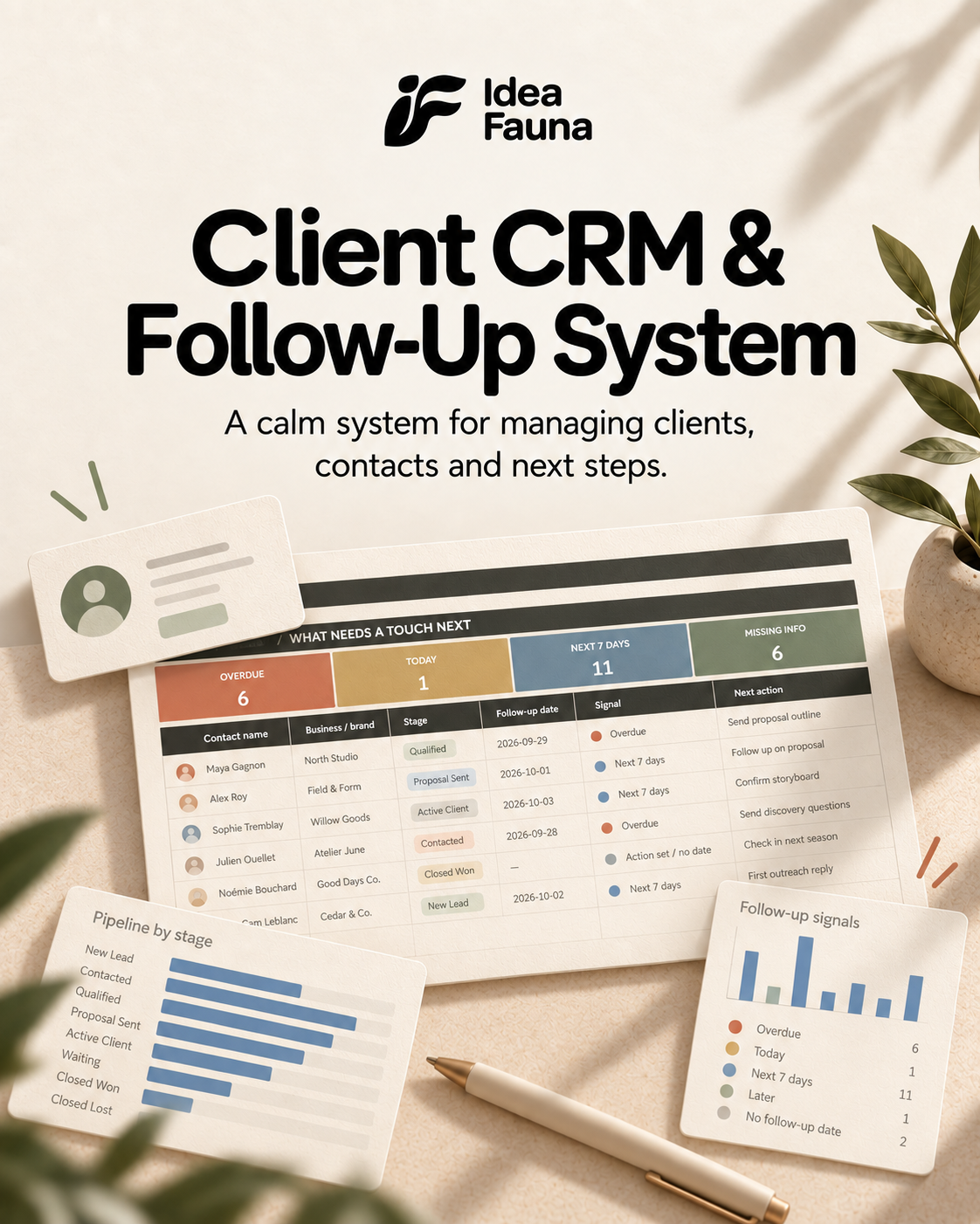 Idea Fauna Client CRM and Follow-Up System for Excel and Google Sheets