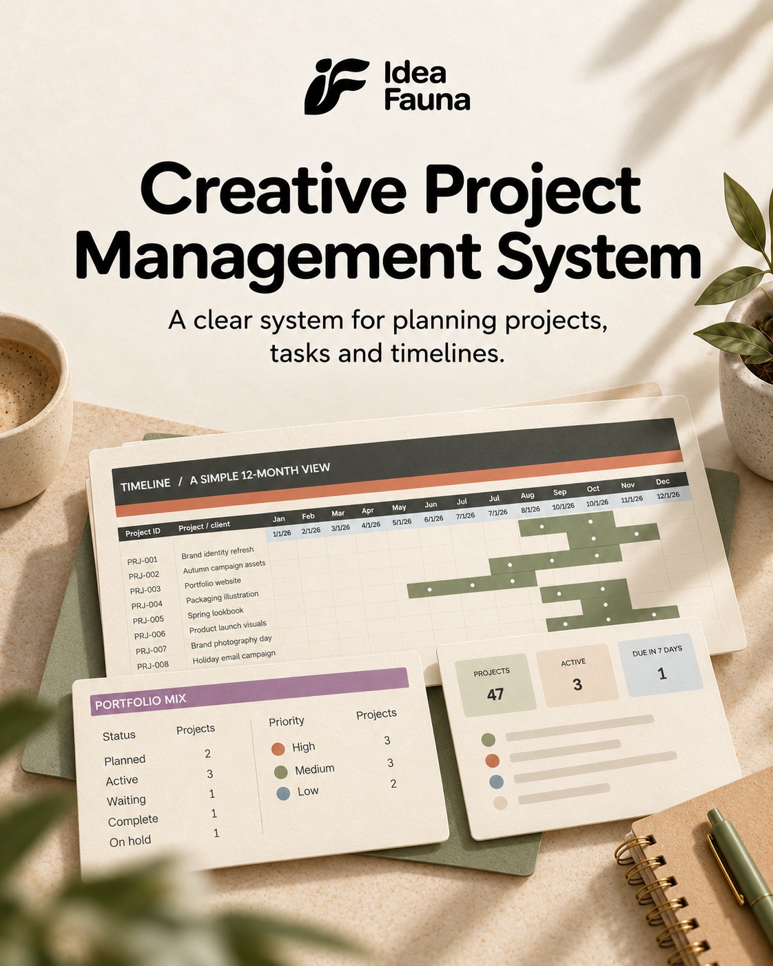 Idea Fauna Creative Project Management System for Excel and Google Sheets
